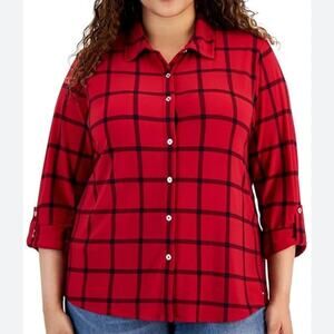 Tommy Hilfiger Red Black Beacon Button Up‎ Blouse NWT 2X